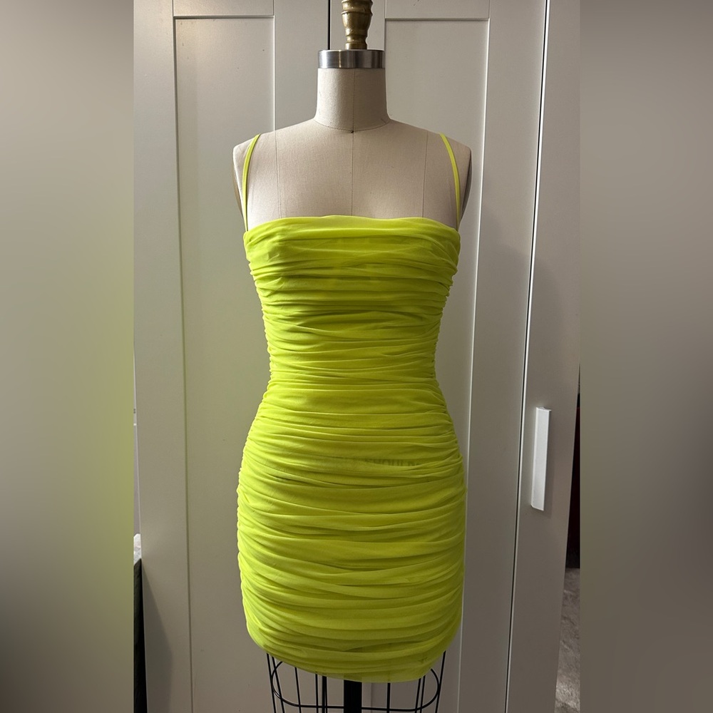 House Of CB Lime Green Ruched Dress